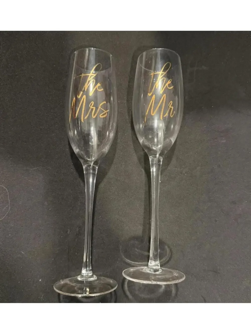 Set of 2 Champagne Flutes with Gold 'Mr & Mrs' Lettering Cheers to Us